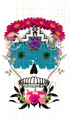 Skull floral png digital download